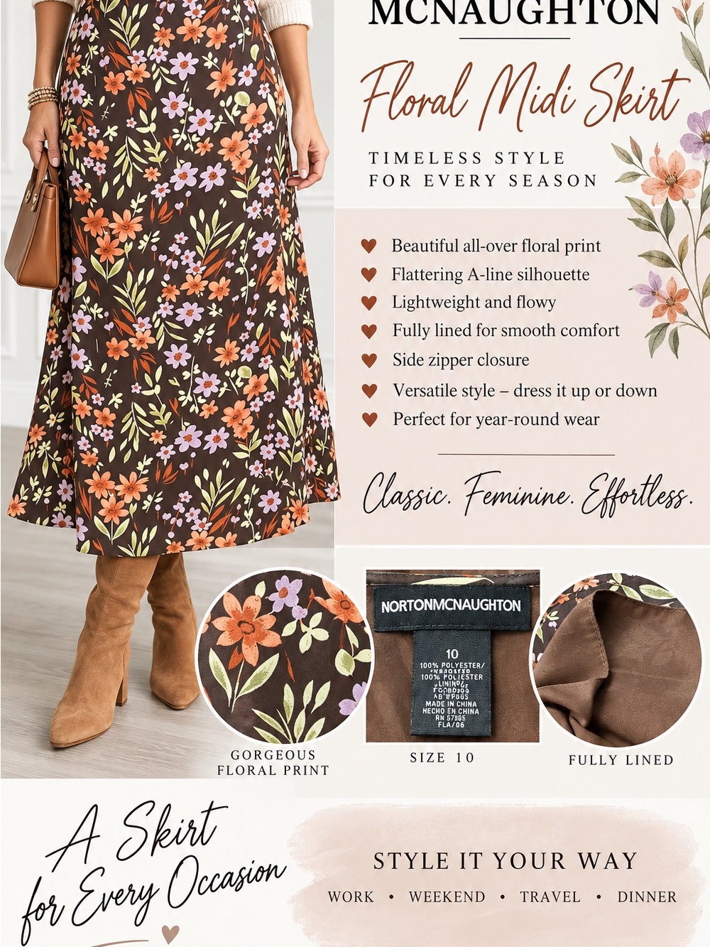 Norton McNaughton Floral Midi Skirt - Brown Floral